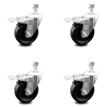 Service Caster 4 Inch Phenolic Swivel 1/2 Inch Threaded Stem Caster Set with Total Lock Brake SCC SCC-TSTTL20S414-PHR-121315-4